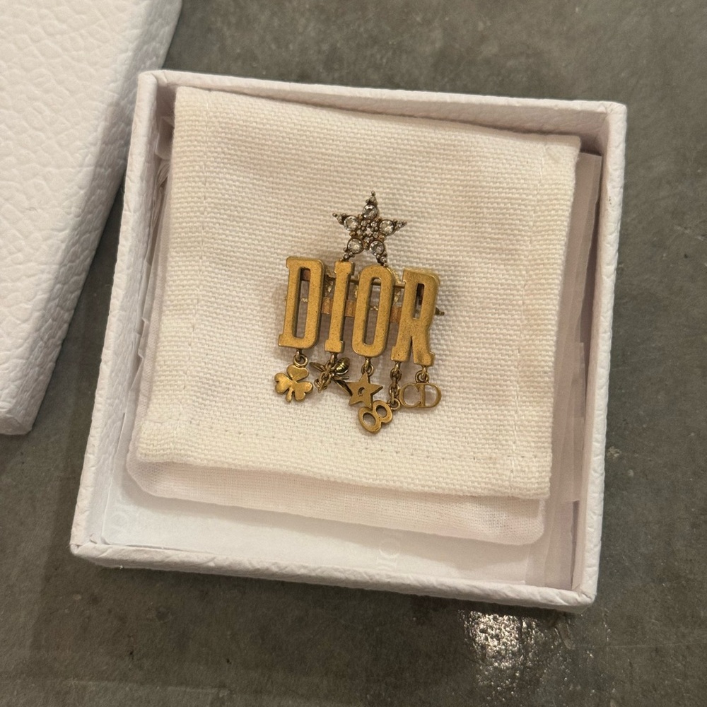 Dior Lucky Charm Brooch — Gold Tone, Crystal Star & Charms
